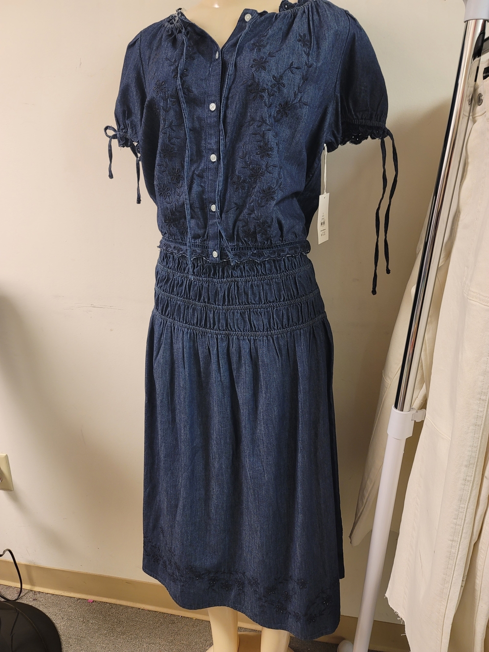 Women's Navy Blue Embroidered Denim Set. - Picture 2 of 9